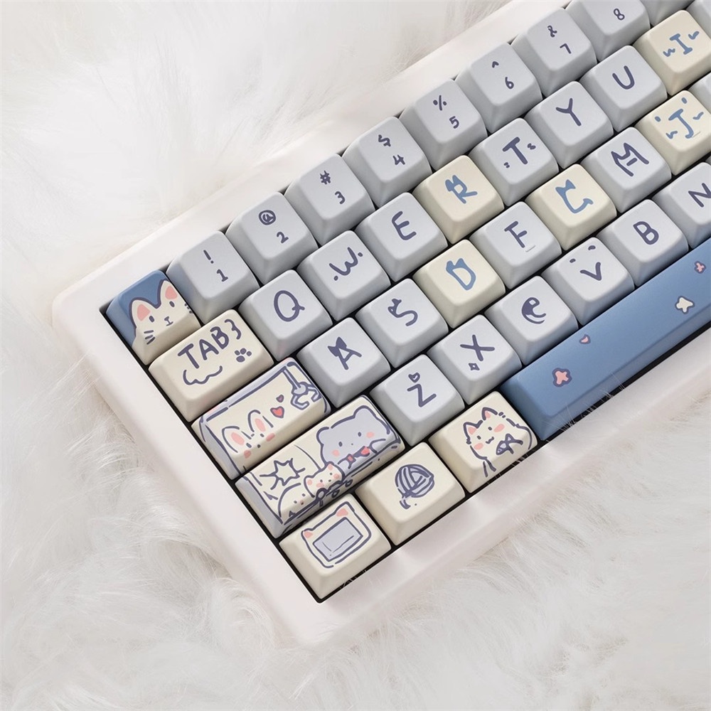 Blue Meow Meow keycaps PBT five-sided heat Sublimation MDA Profile For MX Switch Fit 61/64/68/87/96/104/108 Keyboard MDA Keycaps