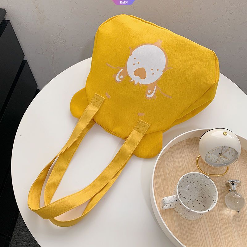 Túi Tote Đeo Vai / Xách Tay Bằng Vải Bạt Kích Thước Lớn In Họa Tiết Gấu Hoạt Hình Nhật Hàn Dễ Thương Cho Nữ