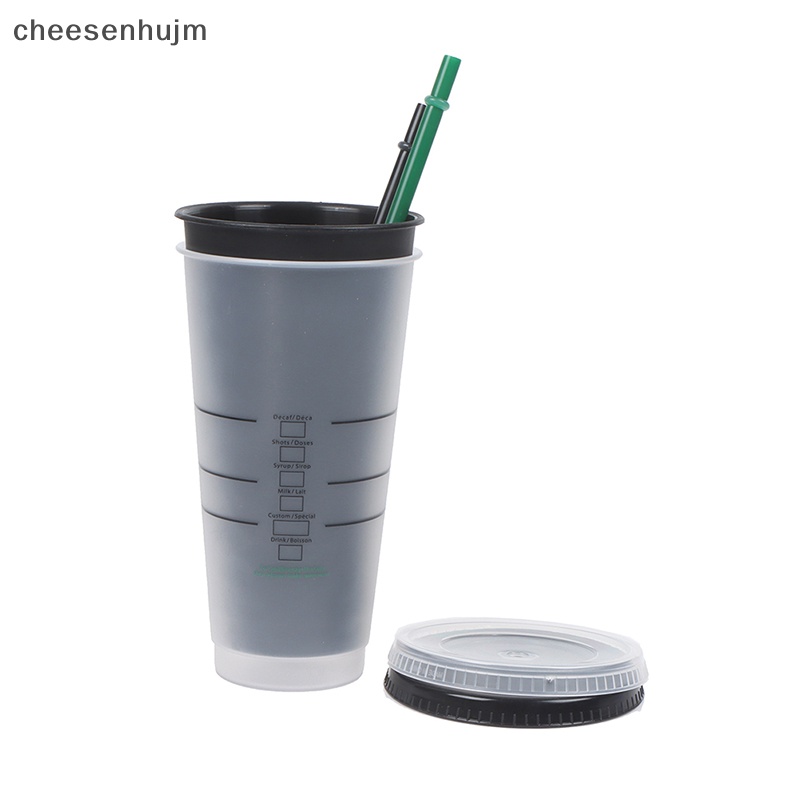 Cốc Uống Cà Phê Bằng Nhựa Có Nắp Đậy Và Ống Hút Thay Đổi Màu Sắc