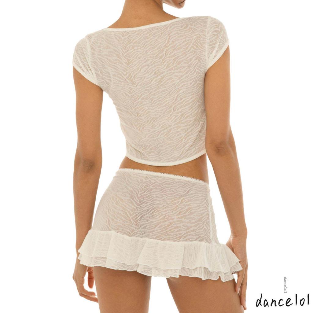 Set Áo Crop Top Thắt Cà Vạt + Chân Váy Xuyên Thấu Gợi Cảm Cho Nữ 1O1