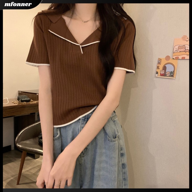 Áo Thun Dệt Kim Ngắn Tay Ôm Dáng Thanh Lịch Theo Phong Cách Mùa Hè Dành Cho Nữ
