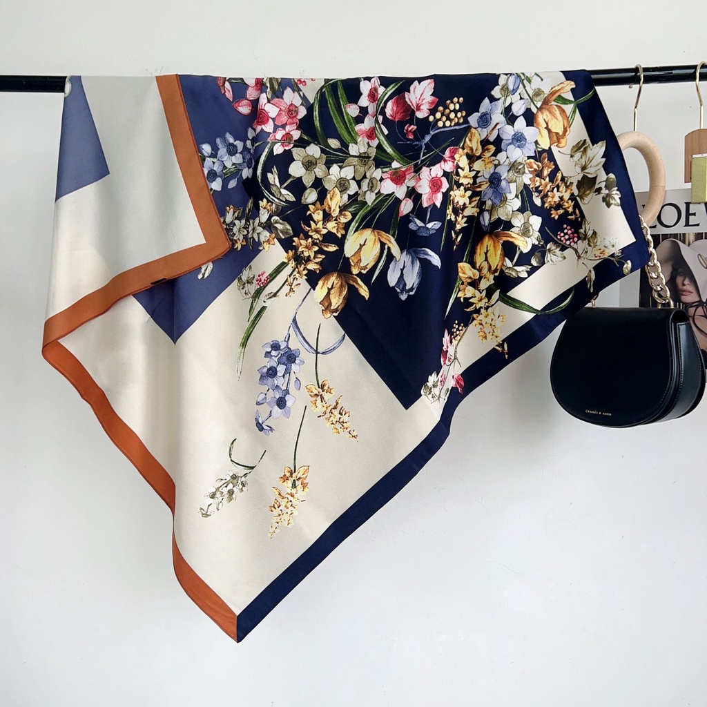 Khăn Quàng Cổ Hình Vuông Cỡ Lớn Bằng Lụa In Họa Tiết Hoa Thời Trang Hàn Quốc 2023