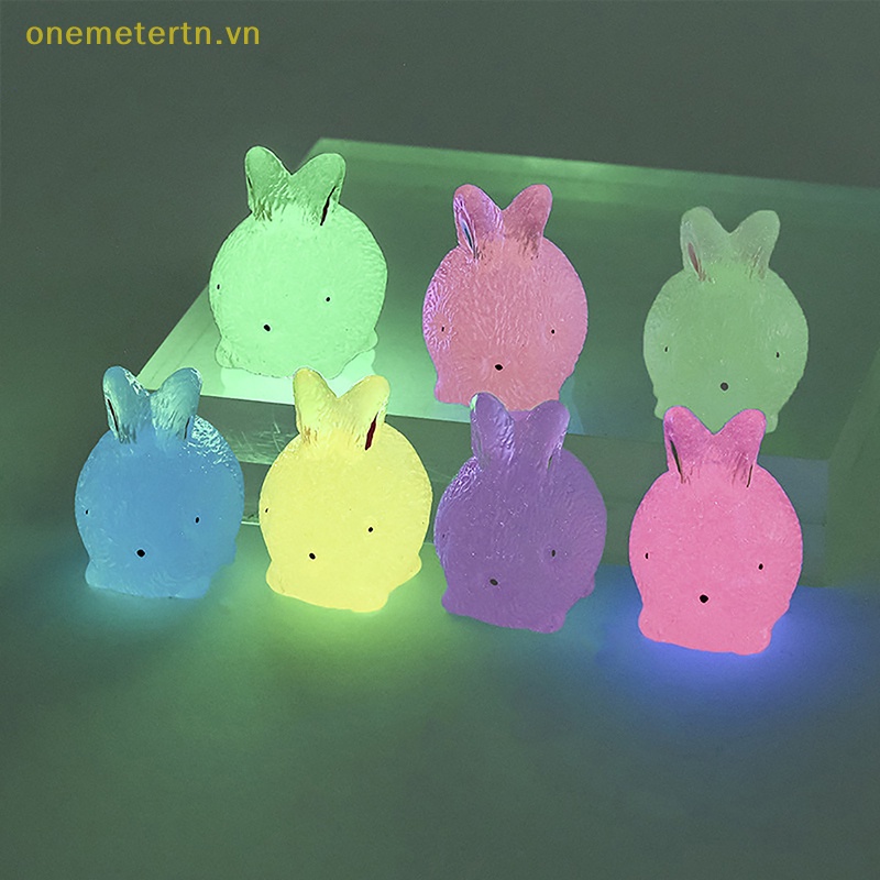 Set 2 Đồ trang trí Thỏ Mini Bằng Nhựa Resin Màu Dạ Quang Trang Trí Tiểu Cảnh