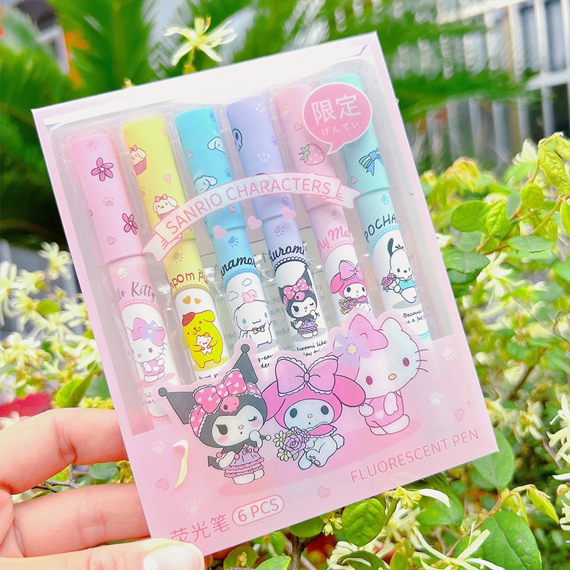 SANRIO Set 6 Bút Đánh Dấu Ghi Chú Họa Tiết Hoạt Hình Kuromi Mymelody Nhiều Màu Sắc Trang Trí Sổ Tay DIY