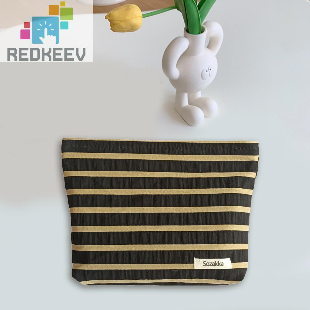 Túi Đựng Mỹ Phẩm Bằng Vải Canvas Họa Tiết Kẻ Sọc Sức Chứa Lớn Tiện Dụng Cho Nữ