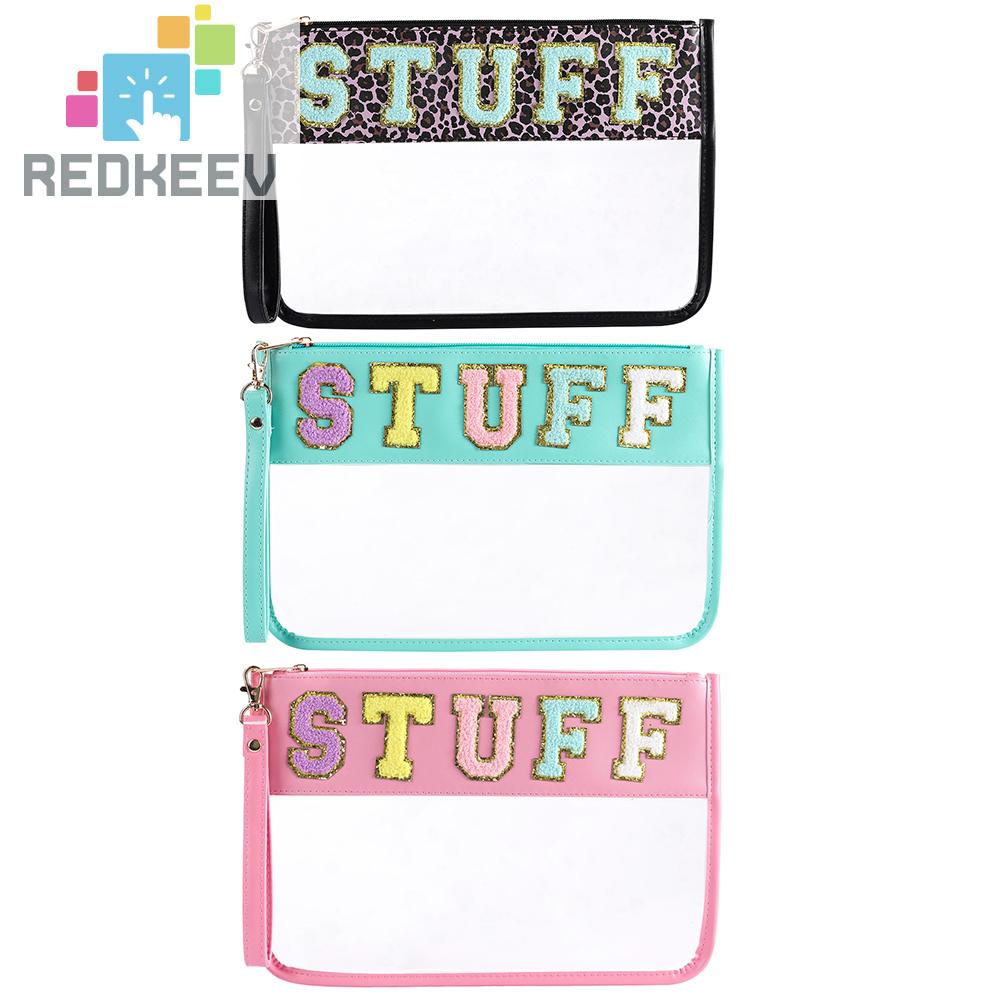 Túi Đựng Mỹ Phẩm Bằng PVC Chenille Trong Suốt In Chữ Có Khóa Kéo Tiện Dụng Mang Theo Du Lịch