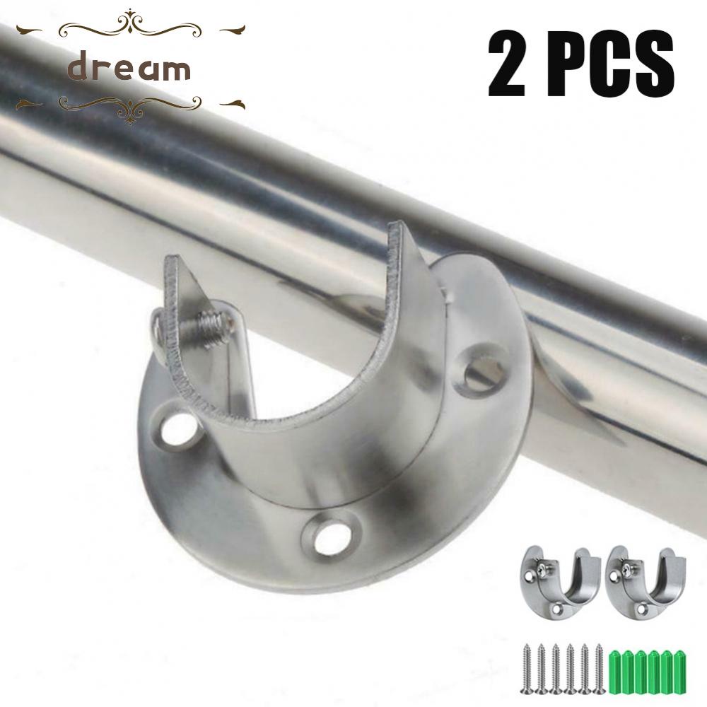 【DREAMLIFE】2 Pcs Flange Rod Holder Rod End Supports Round Head Stainless Steel Towel Seat