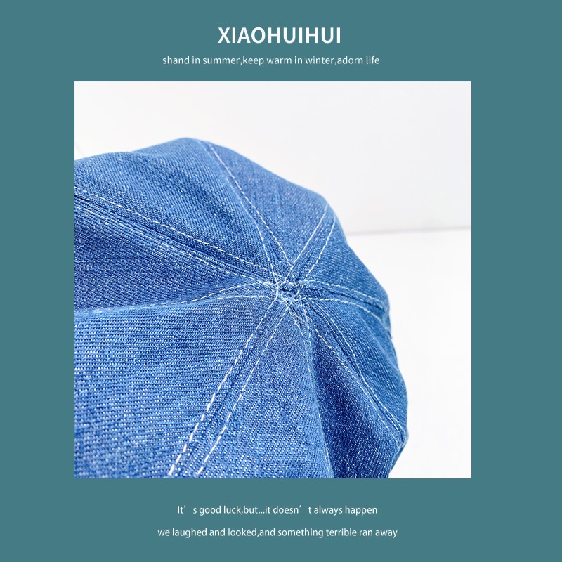 Mũ Beret Denim Mỏng Thêu Hình Trái Tim Phong Cách Hàn Quốc Ngọt Ngào Cho Nữ