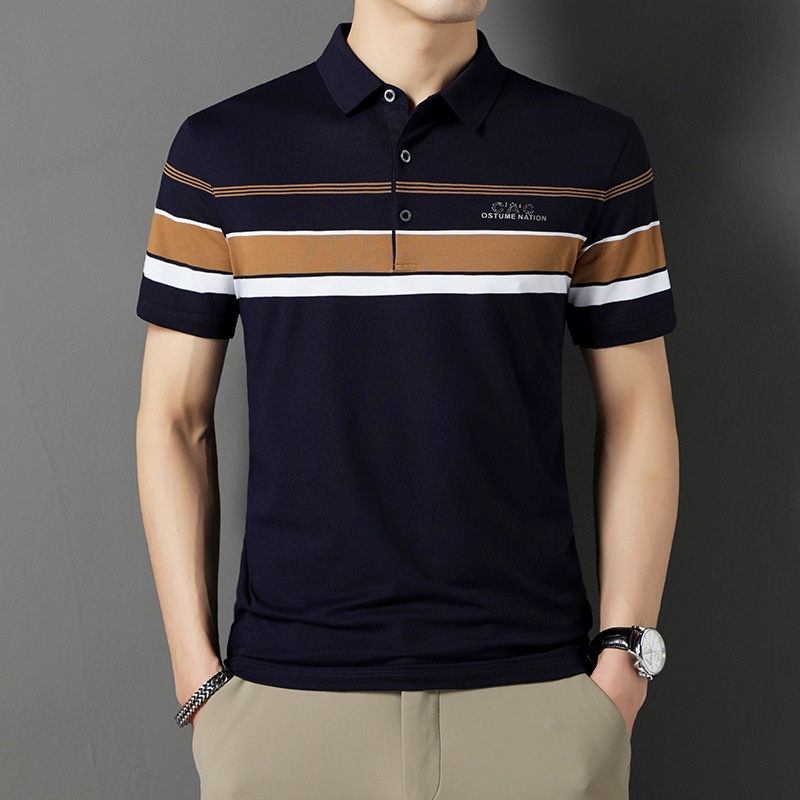 Áo Thun POLO Cotton Mỏng Tay Ngắn Dáng Rộng Họa Tiết Kẻ Sọc Nhuộm Màu Thời Trang Cho Nam