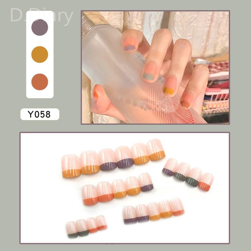 Bộ 24 Móng Tay Giả Màu Kẹo Dễ Thương Có Thể Tháo Rời