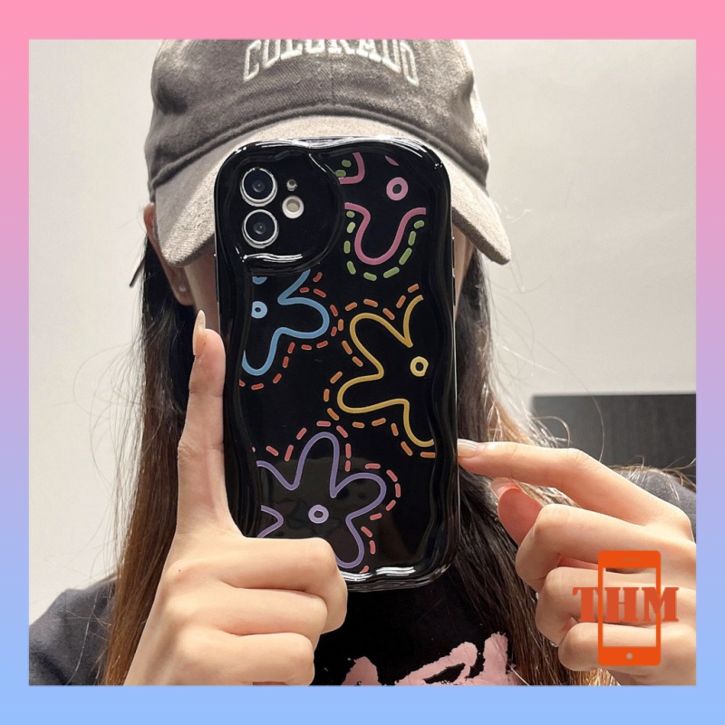 Ốp lưng iphone Hoa màu, sóng lập thể, vỏ điện thoại chống chấn động màu đen Cho Iphone 6 / 6S / 6splus / se / 7 / 7plus / 8 / 8plus / X / xs / xsmax / 11 / 12 / 13 / 14 / Plus / pro / pro max-210