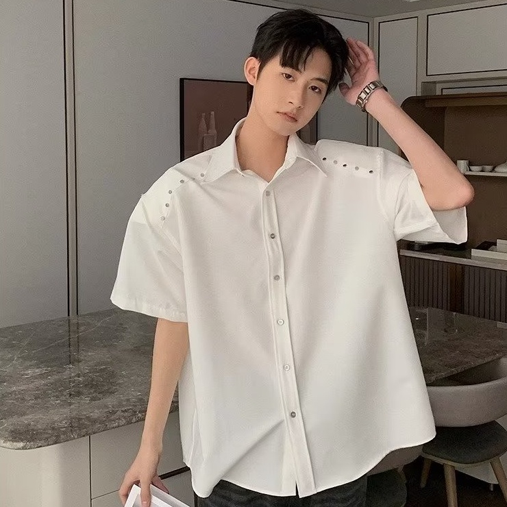 Áo Sơ Mi Tay Ngắn Dáng Rộng Có Đệm Vai Phong Cách Hàn Quốc Thời Trang Mùa Hè Hàng Mới Dành Cho Bạn Sơ Mi Nam Đẹp Mi TrơN Nam