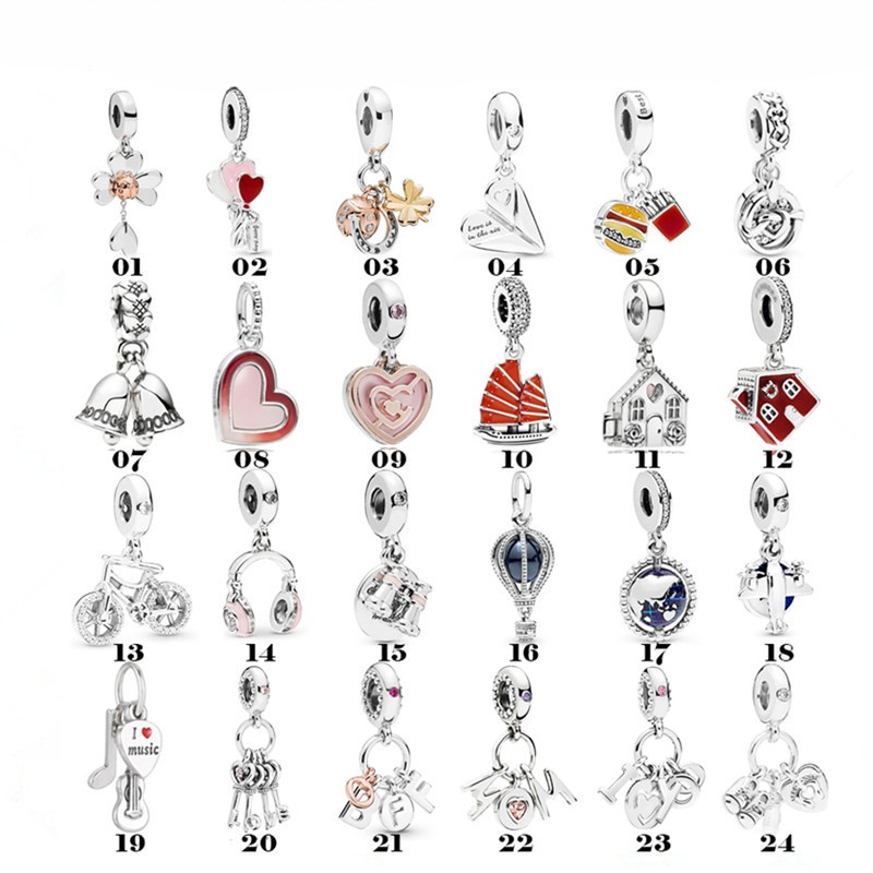 Mới Ống Nhòm 925Pandora Mặt Hình Trái Tim Màu Hồng Cánh Quạt Khí Nóng Charm Máy Bay Hạt Charms Mom Chính Hãng