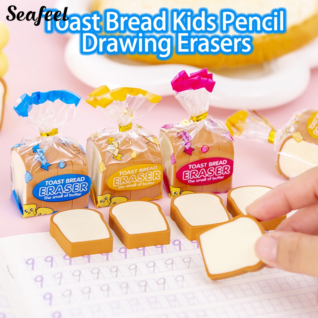 Bộ 4 Cục Tẩy Bút Chì Hình Bánh Mì Hoạt Hình Đáng Yêu