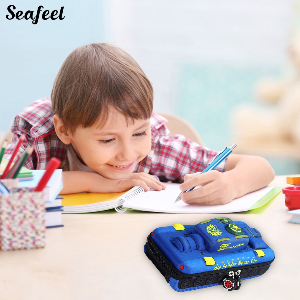 Túi Đựng Bút Chì Sức Chứa Lớn Có Khóa Kéo Hình Xe Tăng Dễ Thương