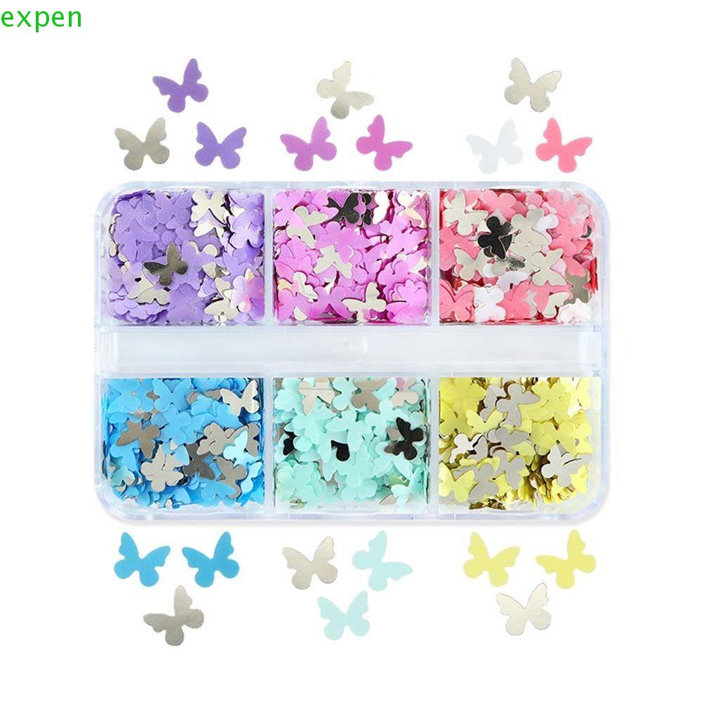 Phụ Kiện Trang Trí Móng Tay Hình Bướm Đính Kim Sa Màu Xanh Dương Phong Cách Nhật Bản