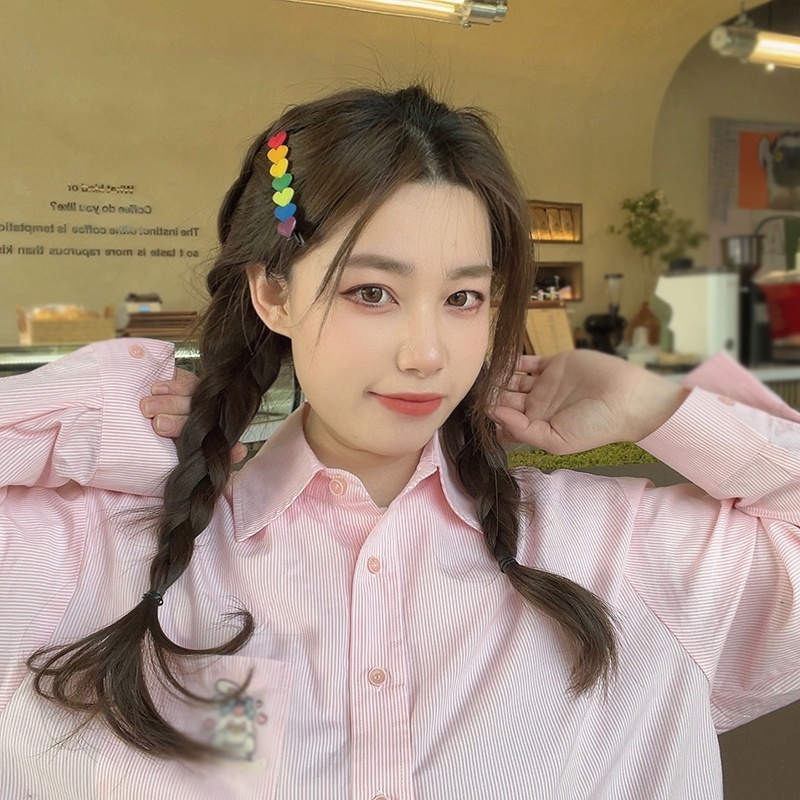 Kẹp Tóc Hai Hàng Bằng Acrylic Màu Cầu Vồng Dễ Thương