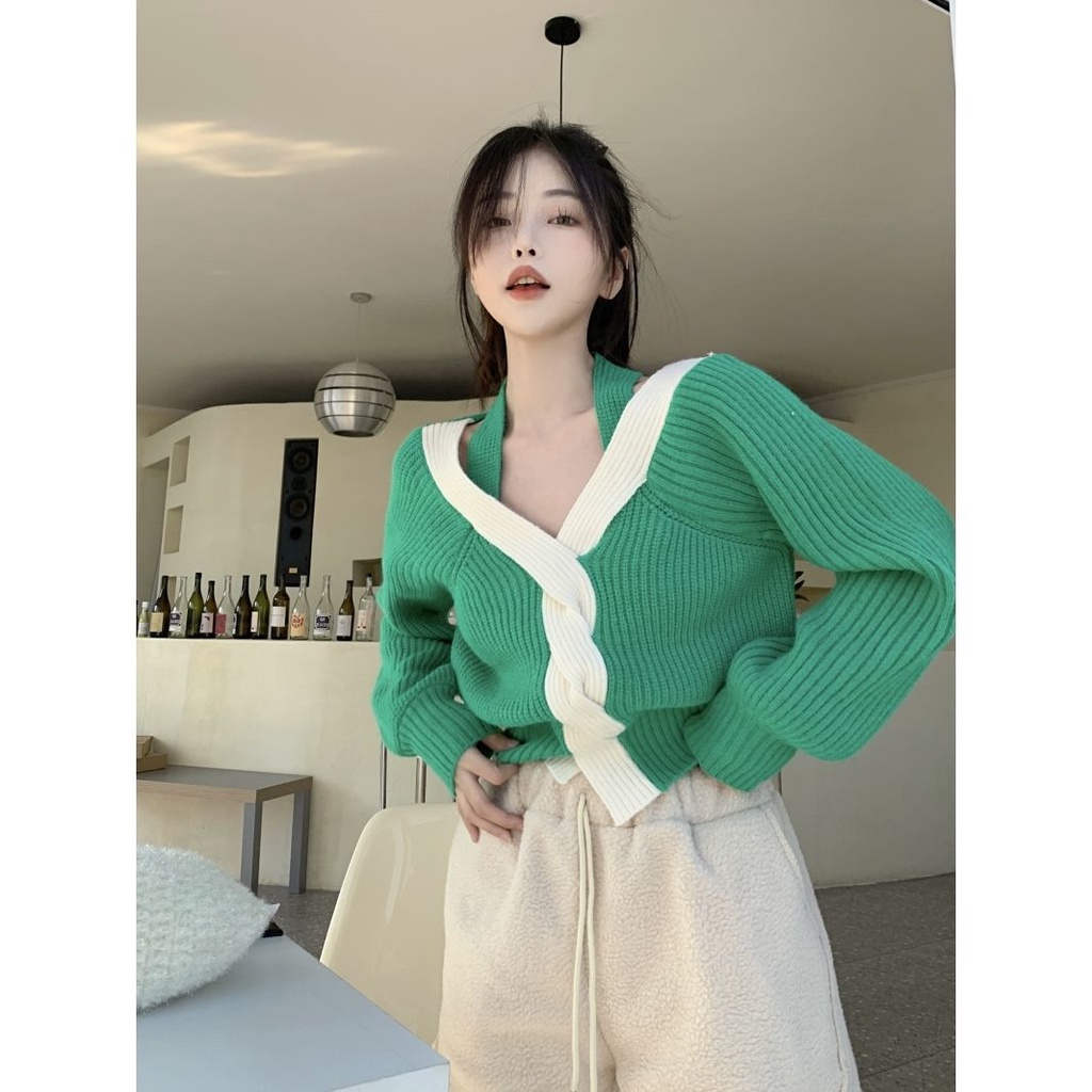 Áo Khoác Cardigan Dệt Kim Cổ Chữ V Thiết Kế Mới Đơn Giản Thời Trang Dành Cho Nữ