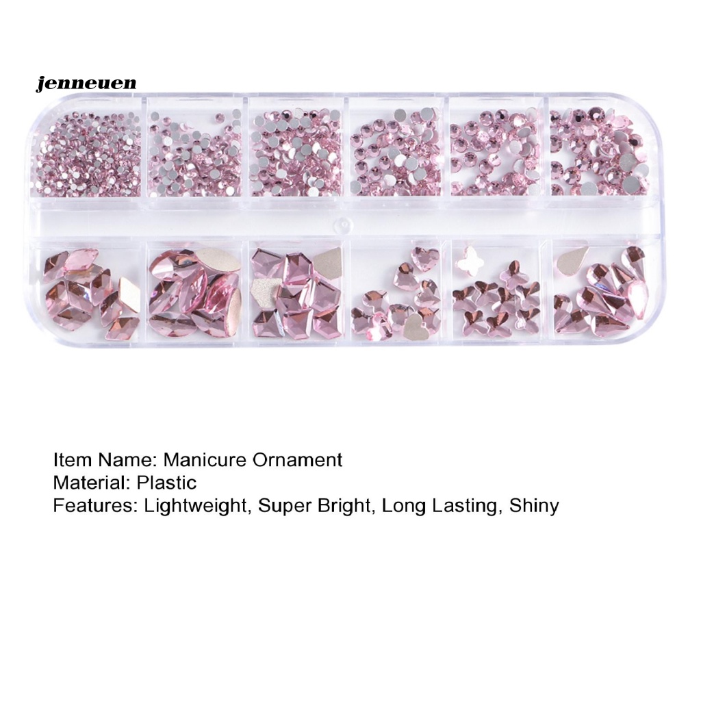 1 Hộp Nhựa 12 Ngăn Đựng Phụ Kiện Trang Trí Móng Tay 3D DIY Màu Sắc