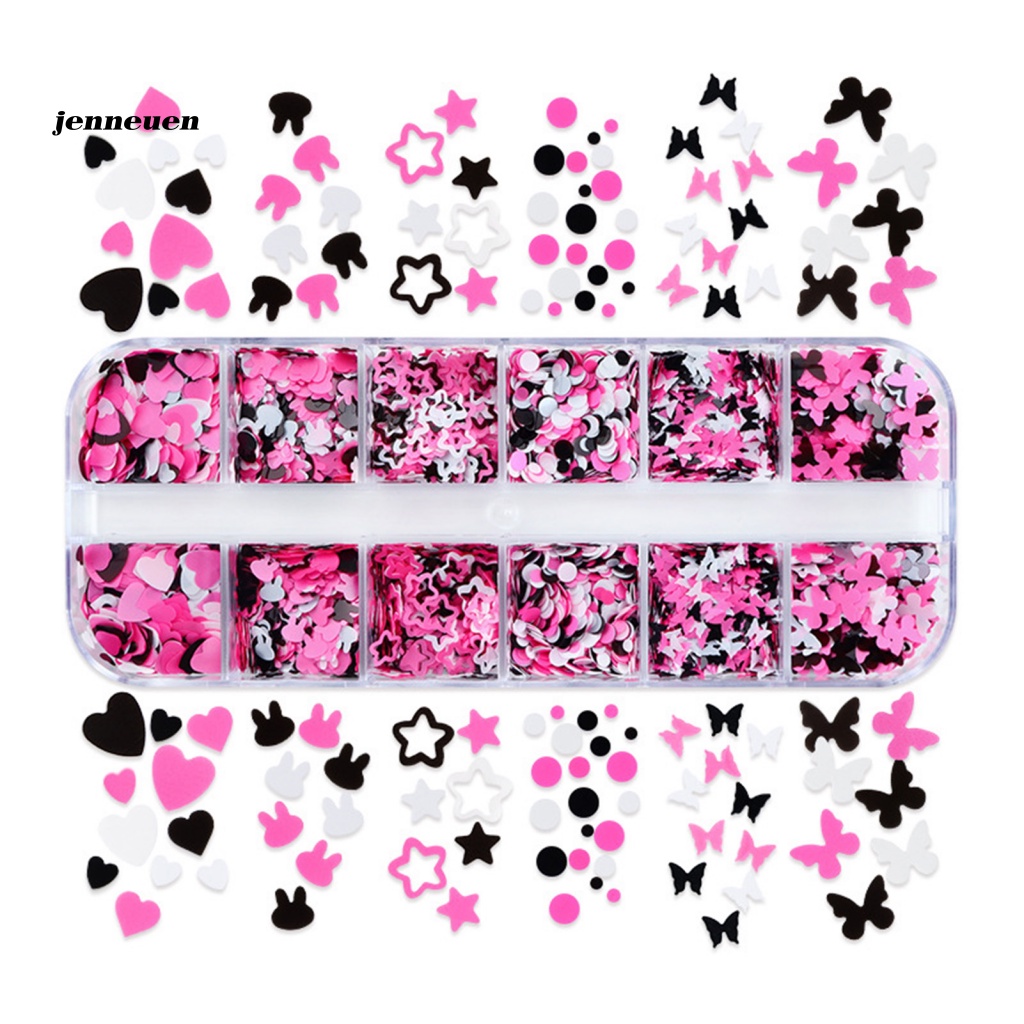 1 Hộp 12 Ngăn Đựng Hạt Kim Sa Lấp Lánh Trang Trí Móng Tay