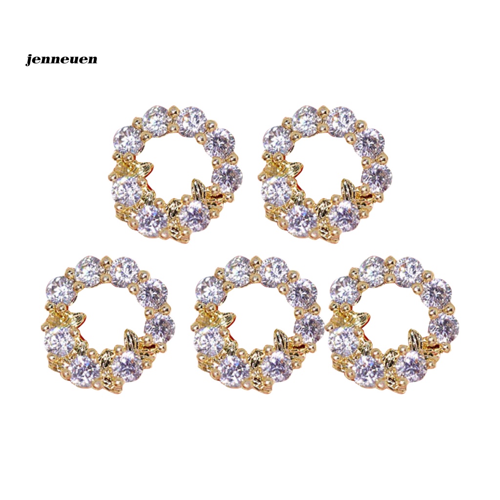 Set 5 Phụ Kiện Trang Trí Móng Tay Hình Vòng Hoa Đính Ngọc Trai / Nơ Xinh Xắn