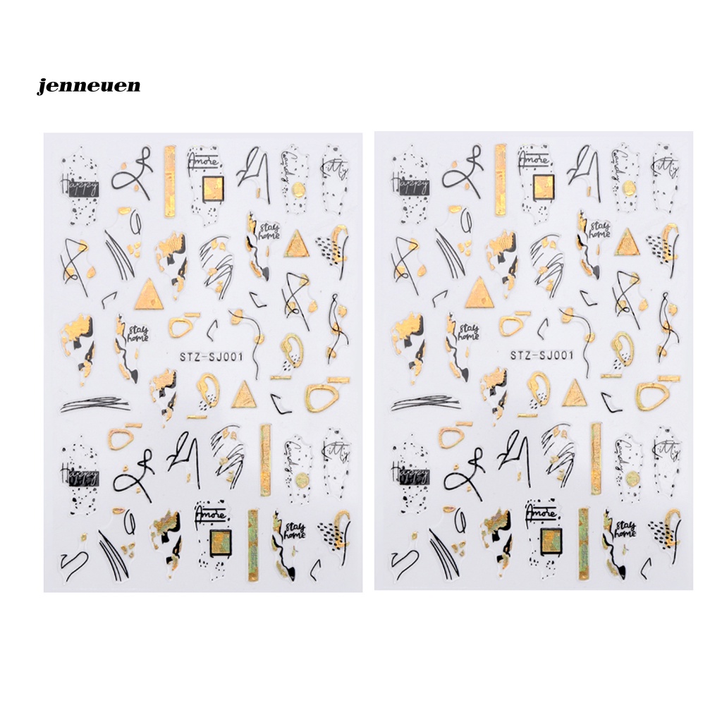 Set 2 Nhãn Dán Trang Trí Móng Tay Họa Tiết Hoa Lá Màu Đen Thời Trang Cho Nữ