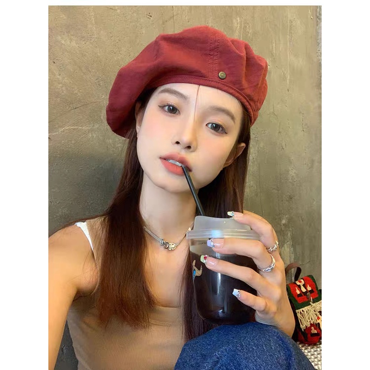 Mũ beret nữ trơn, mũ nồi họa sĩ chất liệu cotton cao cấp họa tiết phong cách ulzzang có dây rút thời trang thu đông