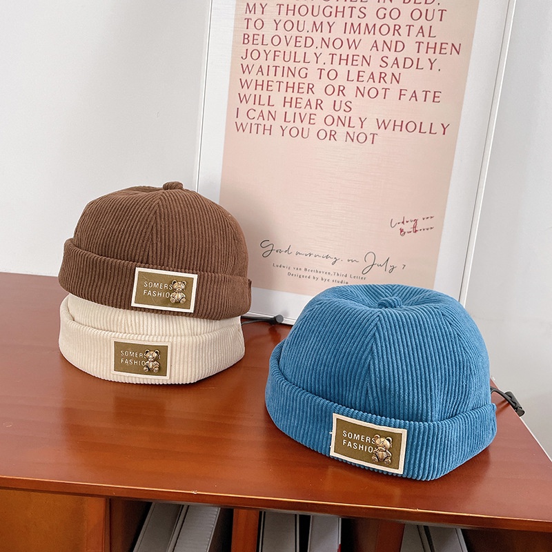 Mũ Beanie Vải Nhung Họa Tiết Hoạt Hình 3D Phong Cách Hàn Quốc Cho Bé