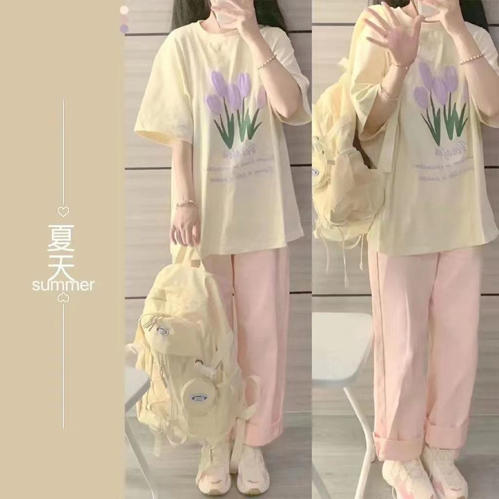 Set Áo Thun Ngắn Tay + Quần Short Thời Trang Nữ