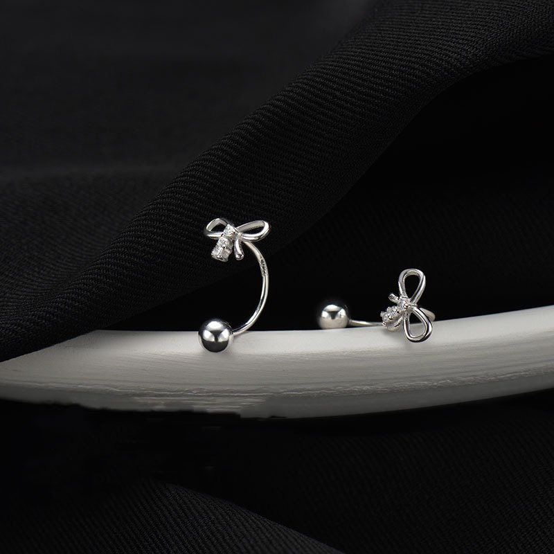 Khuyên tai xỏ Ahellogirl bạc S925 hình nơ tròn nhỏ không gây dị ứng phong cách Hàn Quốc cho nữ đeo hàng ngày