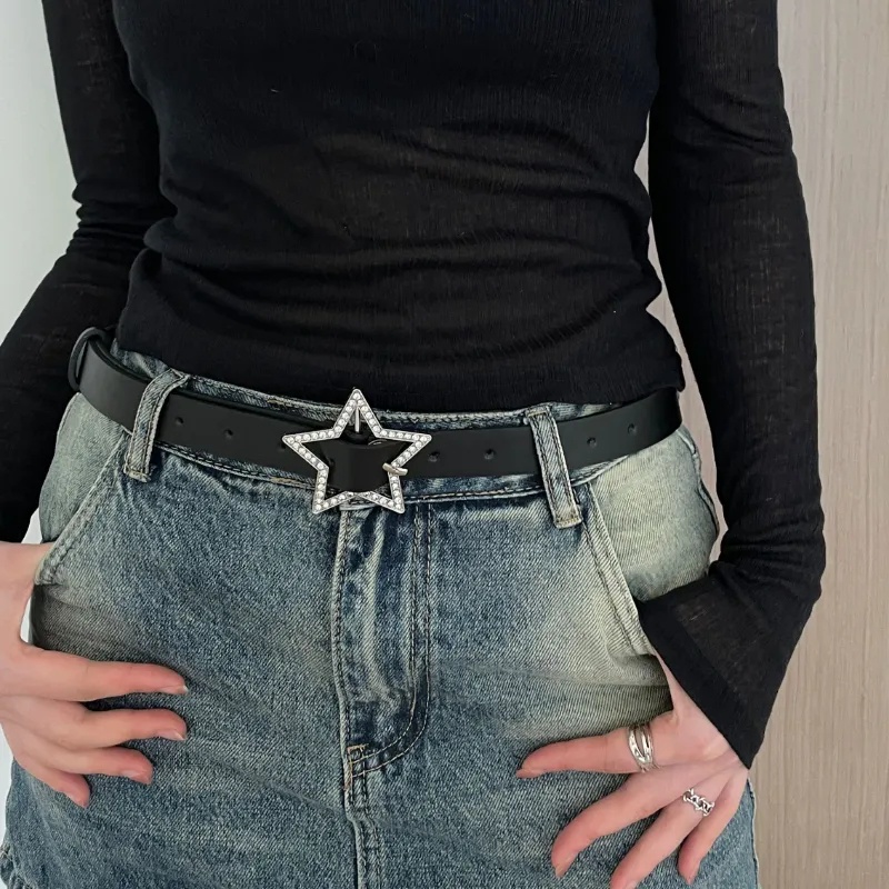 Thắt Lưng Da PU Khóa Hình Ngôi Sao Năm Cánh Phong Cách Punk Y2K Tùy Chỉnh Thời Trang Cho Nữ
