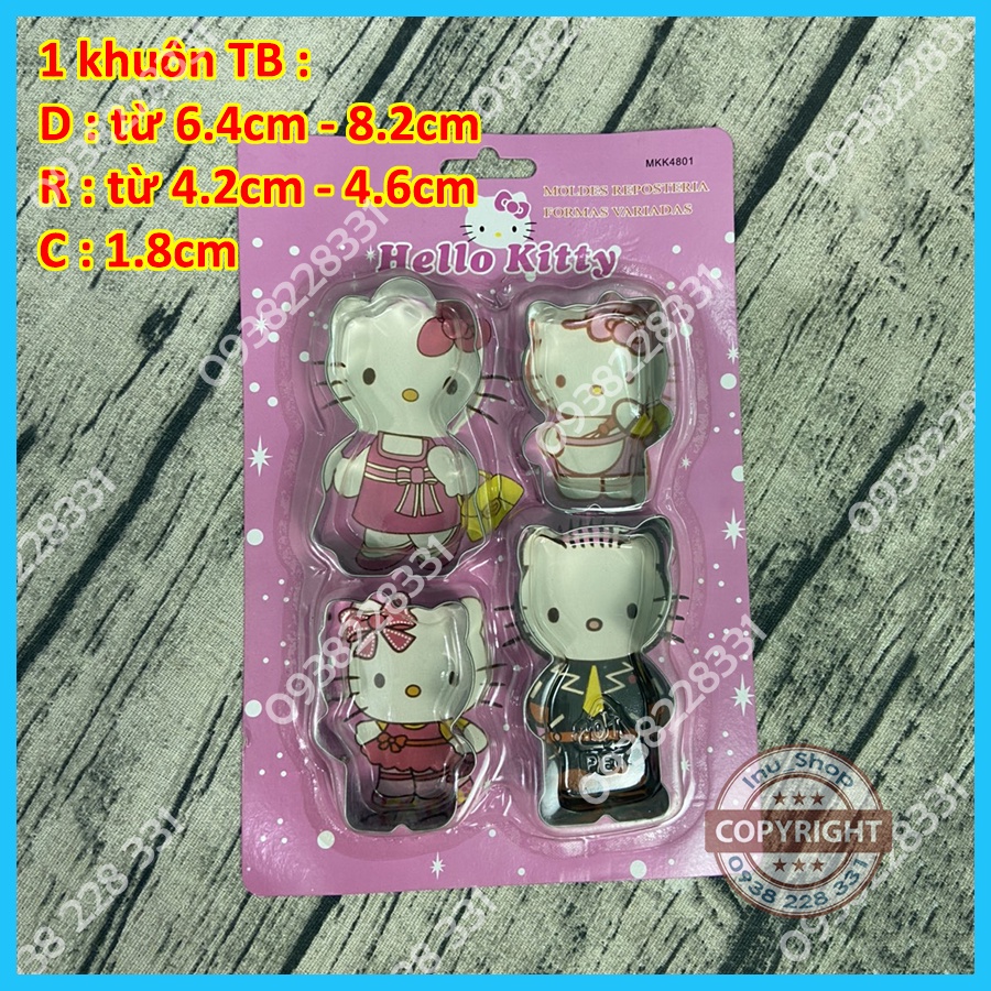 HCM - Bộ 4 khuôn cutter inox mẫu hình Kitty cắt bột nướng bánh quy hình mèo Hello Kitty