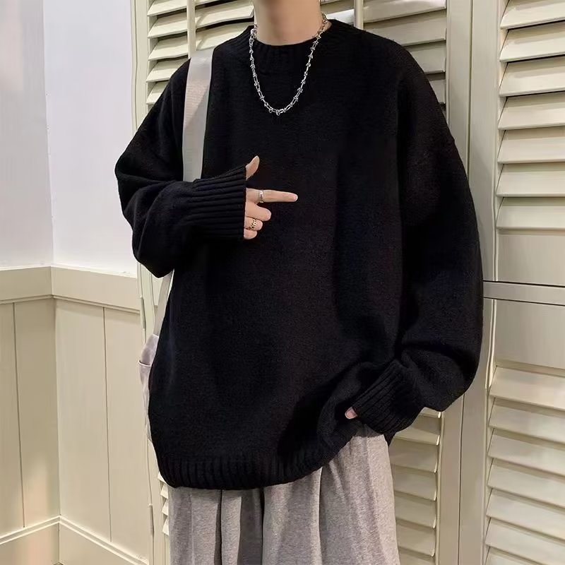 Áo sweater Đen Dày Dặn Dáng Rộng Phong Cách Hàn Quốc Cho Nam Giới Có size Lớn