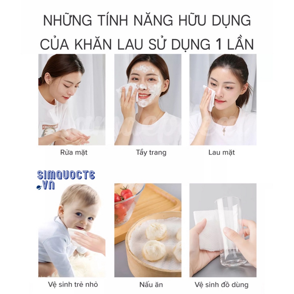 Khăn mặt khô Animerry đa năng dùng 1 lần lau mặt lau khô, khăn lau ướt - giấy lau mặt 100% cotton mềm mại