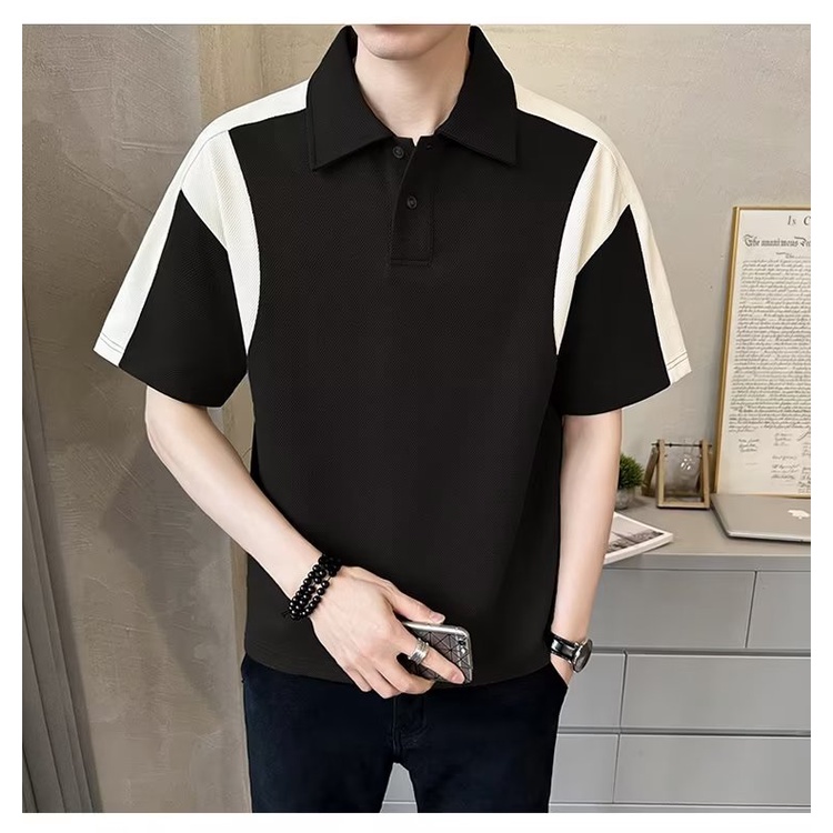 Áo Thun polo Ngắn Tay Cỡ Lớn Phối Màu Tương Phản Thời Trang Hàn Quốc Cho Nam Và Nữ size M-3XL