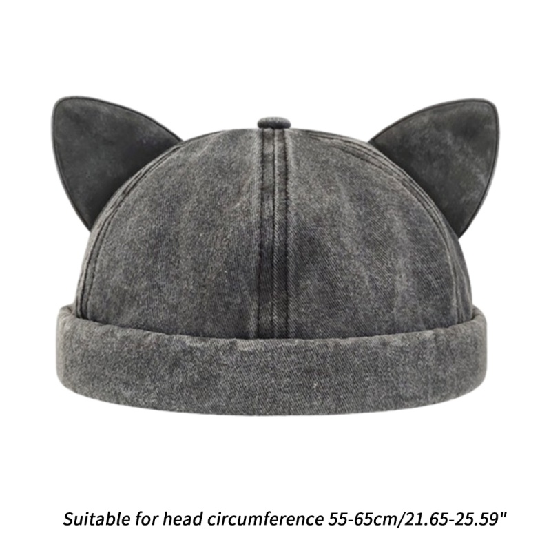 Ch *  Mũ Beanie Màu Trơn Thoáng Khí Nhiều Màu Sắc Trang Trí Tai Mèo Không Vành Mùa Hè Be