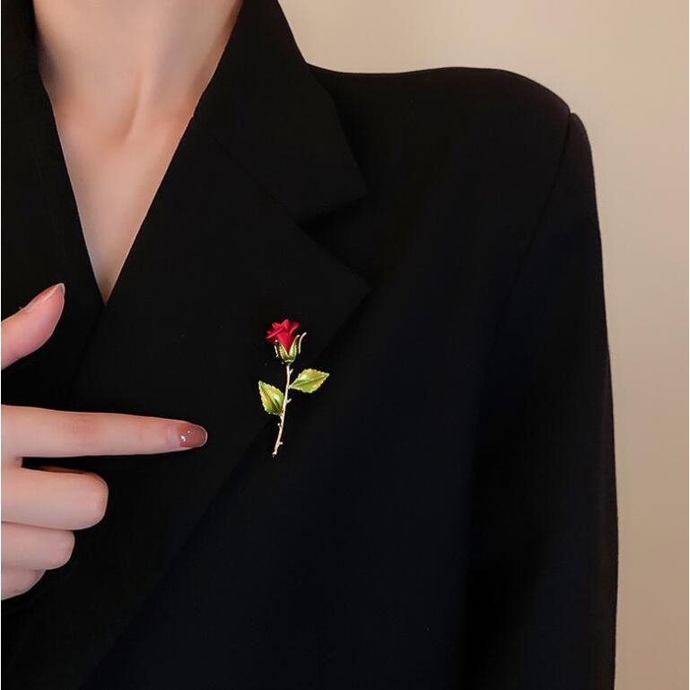 Trâm Cài Áo Hợp Kim Hình Hoa Hồng Đỏ Phong Cách Mới
