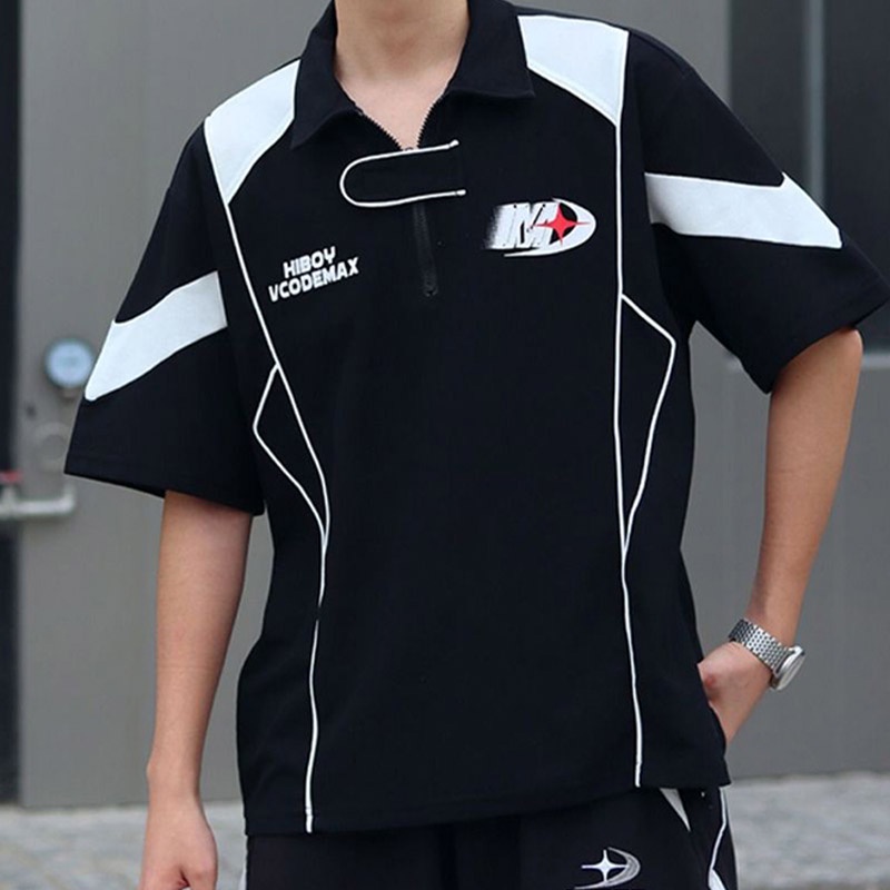 Áo Thun polo Tay Ngắn Màu Sắc Tương Phản Phong Cách retro Mỹ Thời Trang Cho Nam