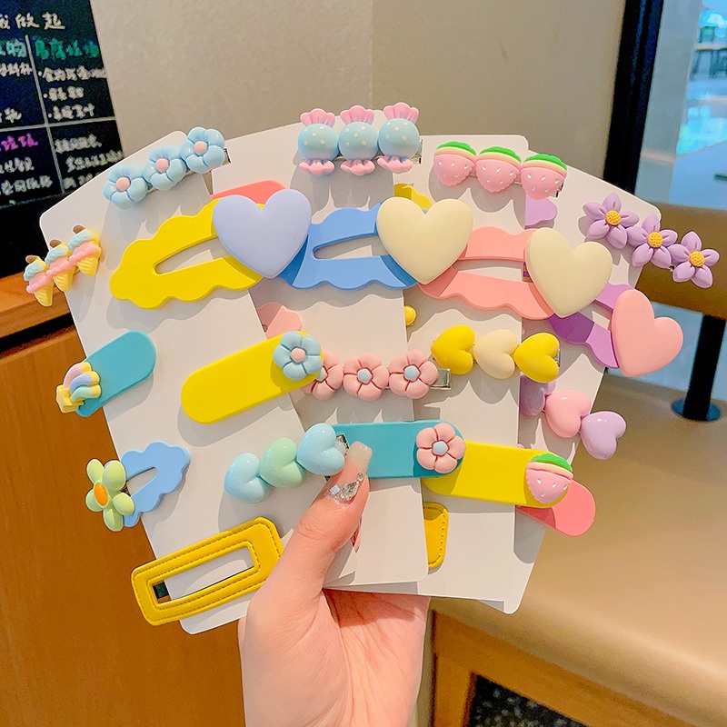 Set 8 / 14 Kẹp Tóc Hình Hoa Màu Sắc Macaron Xinh Xắn Cho Bé Gái