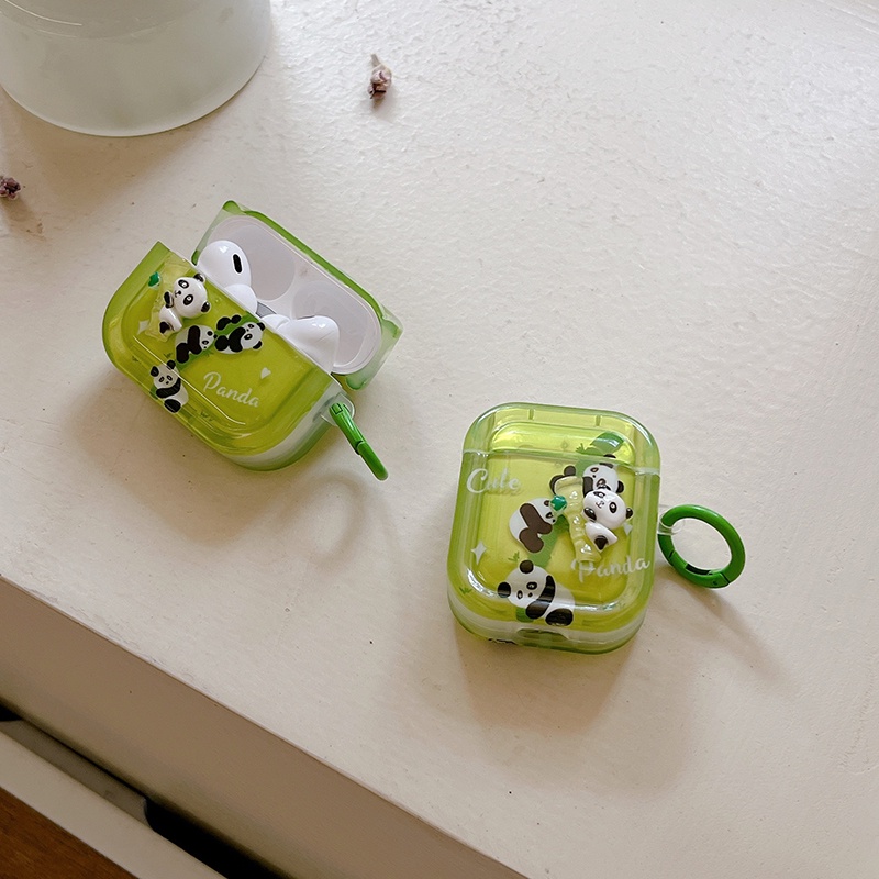 Vỏ Bảo Vệ Hộp Sạc Tai nghe không dây Airpods Pro2 3 2 1 3 2021 Bằng Tre Hình Gấu Trúc Dễ Thương