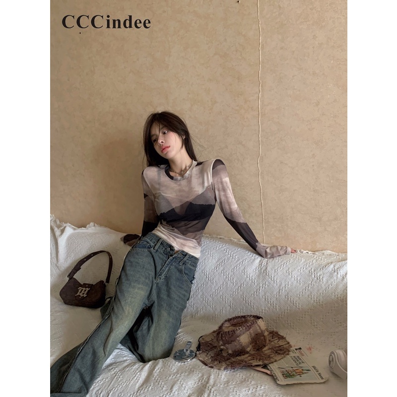 Áo Thun Dáng Ôm Phối Lưới Xuyên Thấu Phối Màu Tương Phản Thời Trang Mới 2023 Dành Cho Bạn Nữ