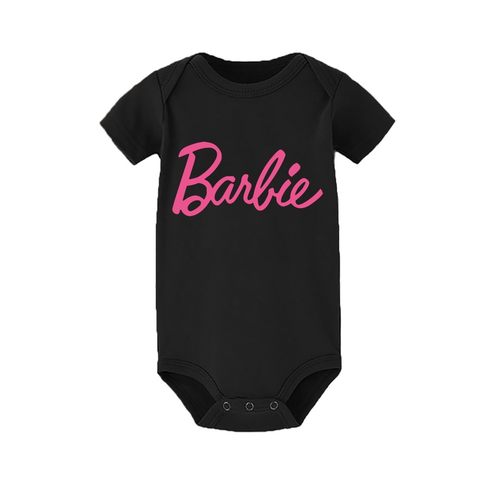 Áo Liền Quần Ngắn Tay In Chữ barbie Cho Bé Gái Sơ Sinh