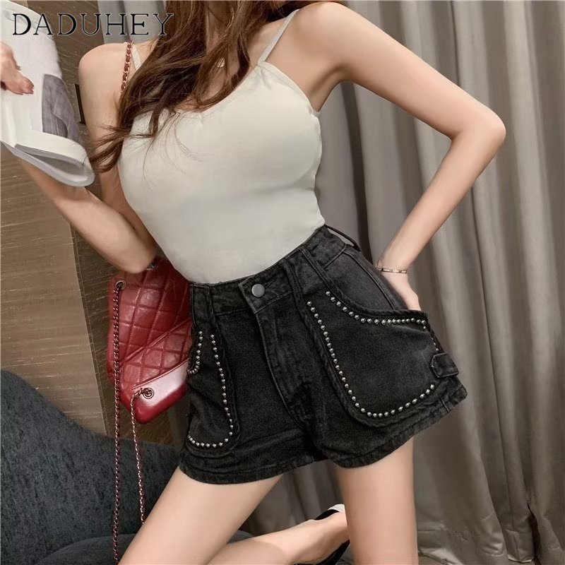 Quần short denim DADUHEY ống rộng lưng cao mỏng nhẹ thời trang đường phố Mỹ mới/ size lớn