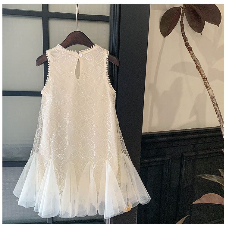 Váy cho bé gái váy liền màu ngọc trai không tay