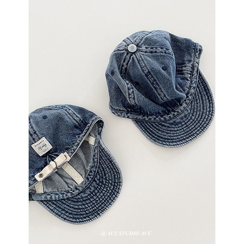 Mũ Lưỡi Trai Denim Chống Nắng Phối Nút Da Phong Cách Retro Cá Tính