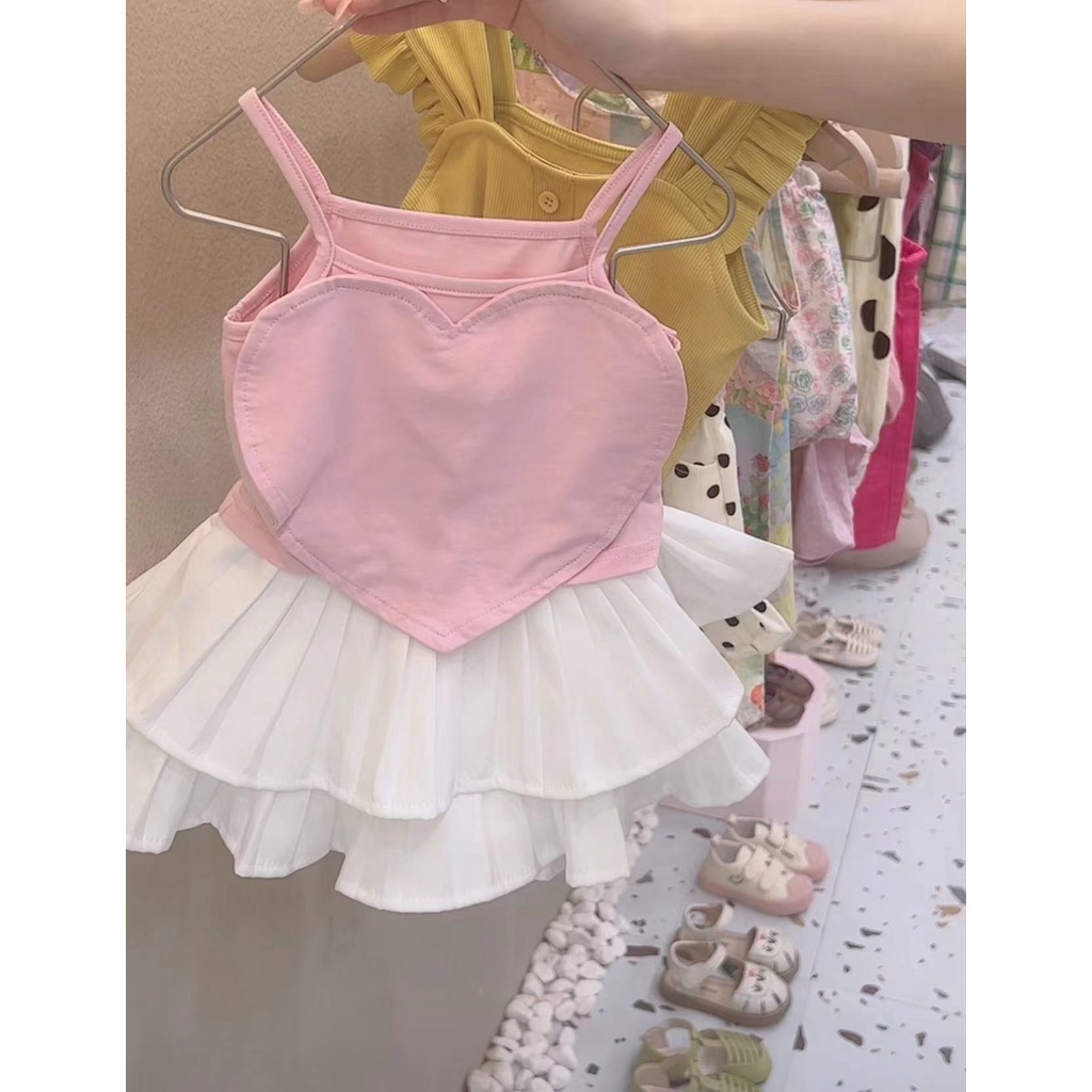 Áo Hai Dây Màu Trơn Bằng Vải Cotton Dễ Thương Phong Cách Hàn Quốc Cho Bé Gái