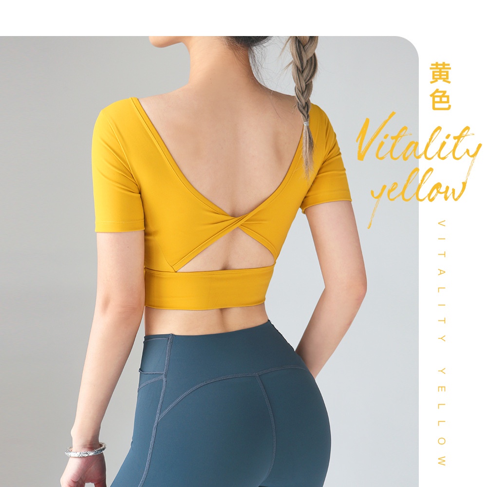 Áo Thun Thể Thao Tay Ngắn Dáng Ôm Hở Lưng Khô Thoáng Nhanh Thời Trang Cho Nữ