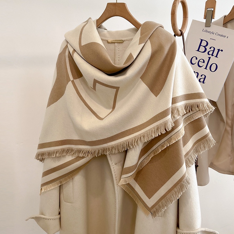 Khăn Choàng Hai Mặt Chất Liệu Cashmere Dày Dặn Ấm Áp Thời Trang Thu Đông Cho Nữ