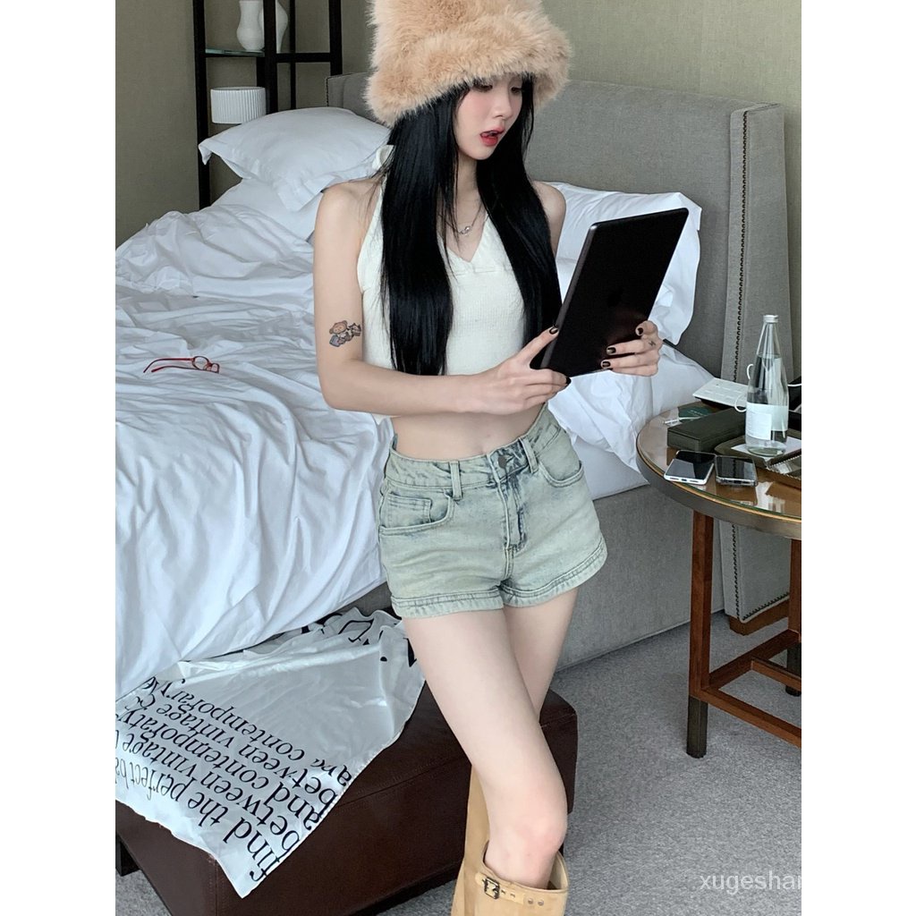 Quần Short Denim Lưng Cao Ống Rộng Thời Trang Mùa Hè Dành Cho Nữ