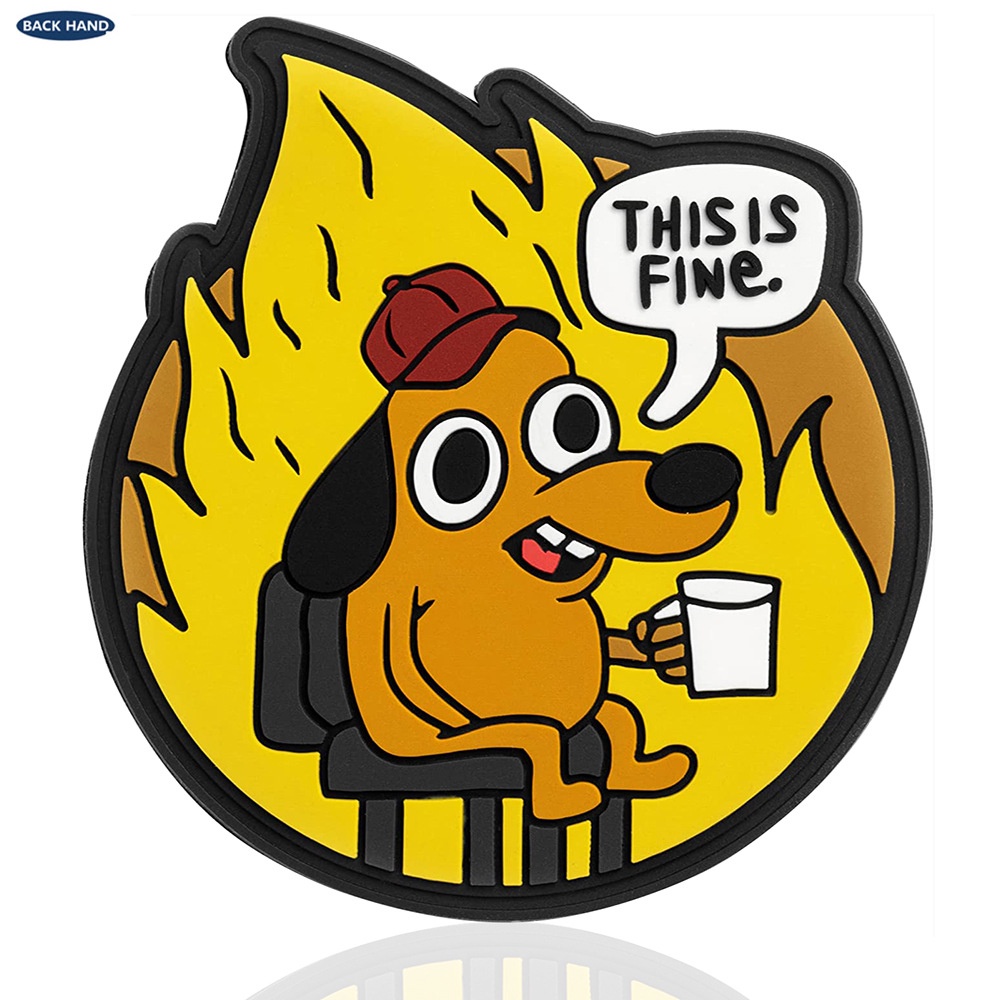 G tùy chỉnh đây là fine meme, một con chó internet phổ biến uống cà phê 3d velcro patch / huy hiệu / băng tay / biểu tượng trang trí cho áo khoác jeans ba lô mũ